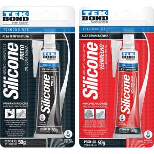 Kit de Silicone Acético Alta Temperatura Preto e Vermelho | Tekbond