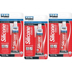 Kit de Silicone Acético de Alta Temperatura Vermelho 50g 3 Unidades | Tekbond