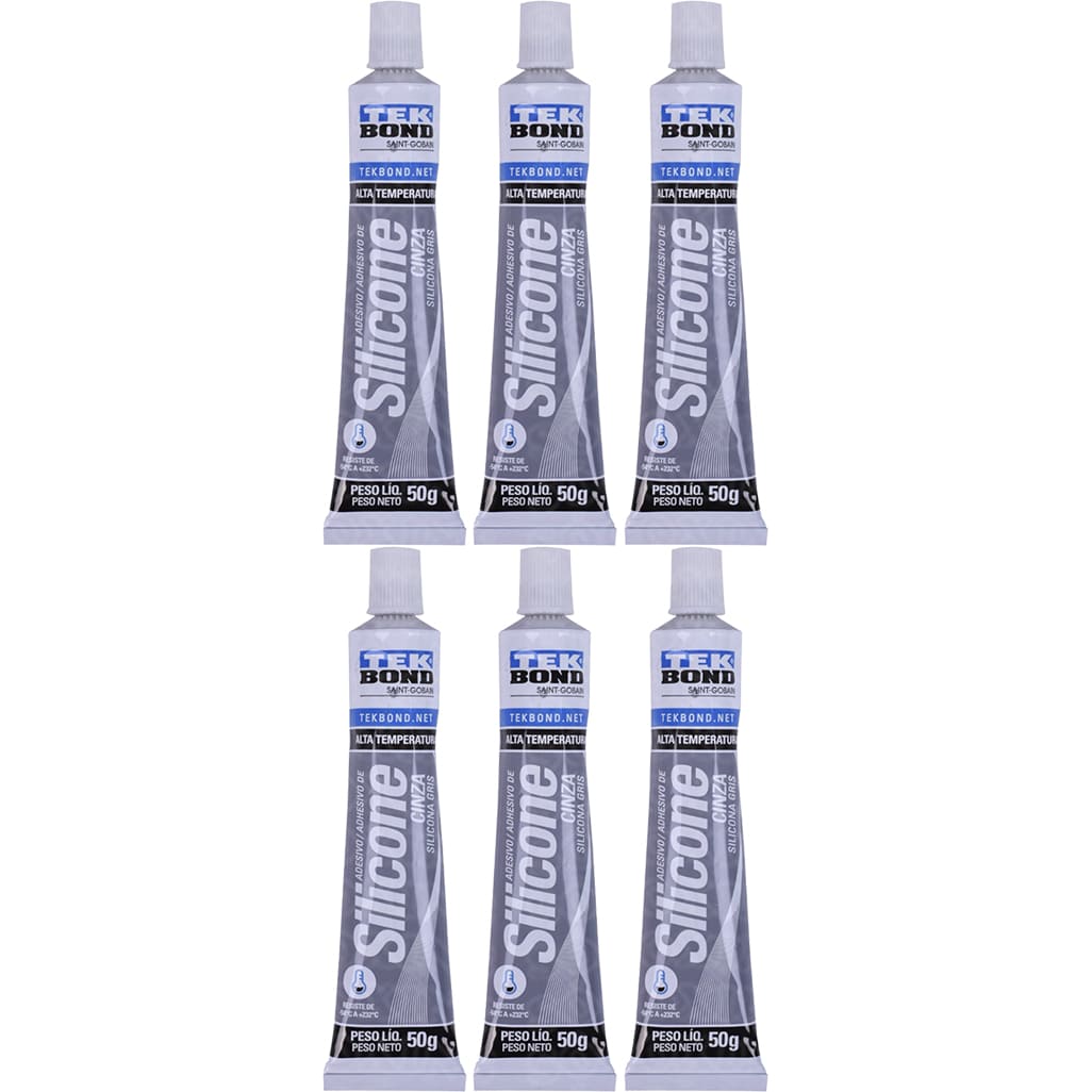 Silicone Acético Alta Temperatura 50G 6 Unidades Cinza Tekbond