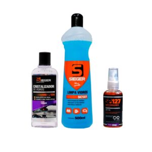 Kit Anti-Embaçante 60ml Limpa Vidros SQUEEZE 500ml e Cristalizador de Vidros 100ml